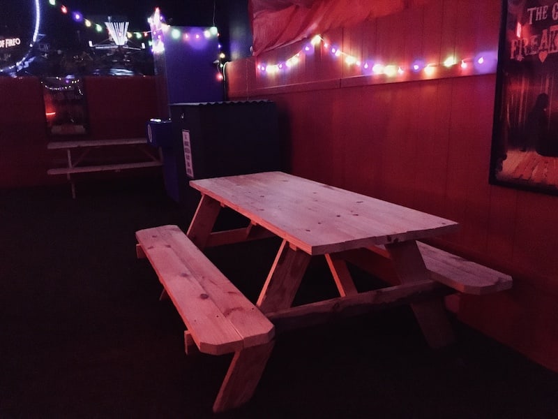 In-game: A picnic table in the fairgrounds.