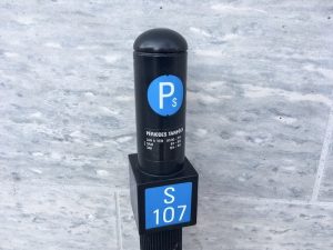 A parking space number post in Montreal.