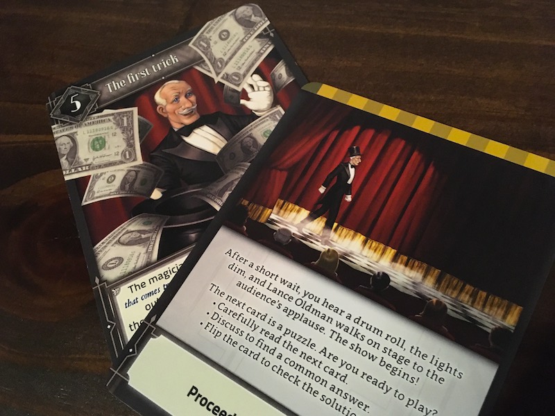 Early puzzle cards introducing the main character, magician Lance Oldman.