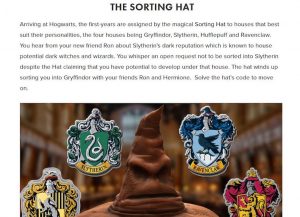 In-game: Image of the sorting hat and the Hogwarts houses.