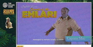 A video of Captain Mac explaining the "Secets of the Ehlari." It's closed captioned, "...managed to remain totally isolated..."