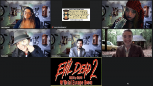 Team photo in Zoom with interesting thematic backgrounds.