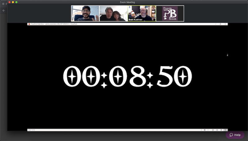 A Zoom screen share of a countdown clock with 8:50 remaining.