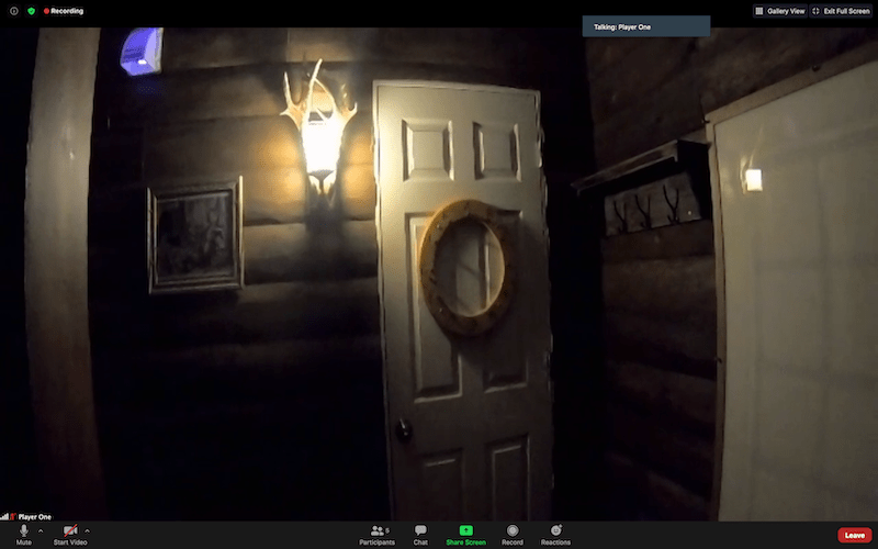 An interior door in a log cabin.