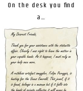 An intro letter about the search for an artifact.