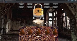 Durham Escape Rooms website depicts a cardboard box and a series of numbered books.