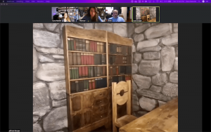 A bookcase in an old castle.
