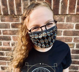Lisa modeling the RECON Argyle mask.