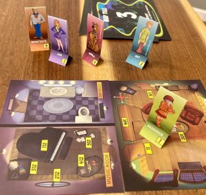 Map tiles with the various charactr pieces on or surrounding them.