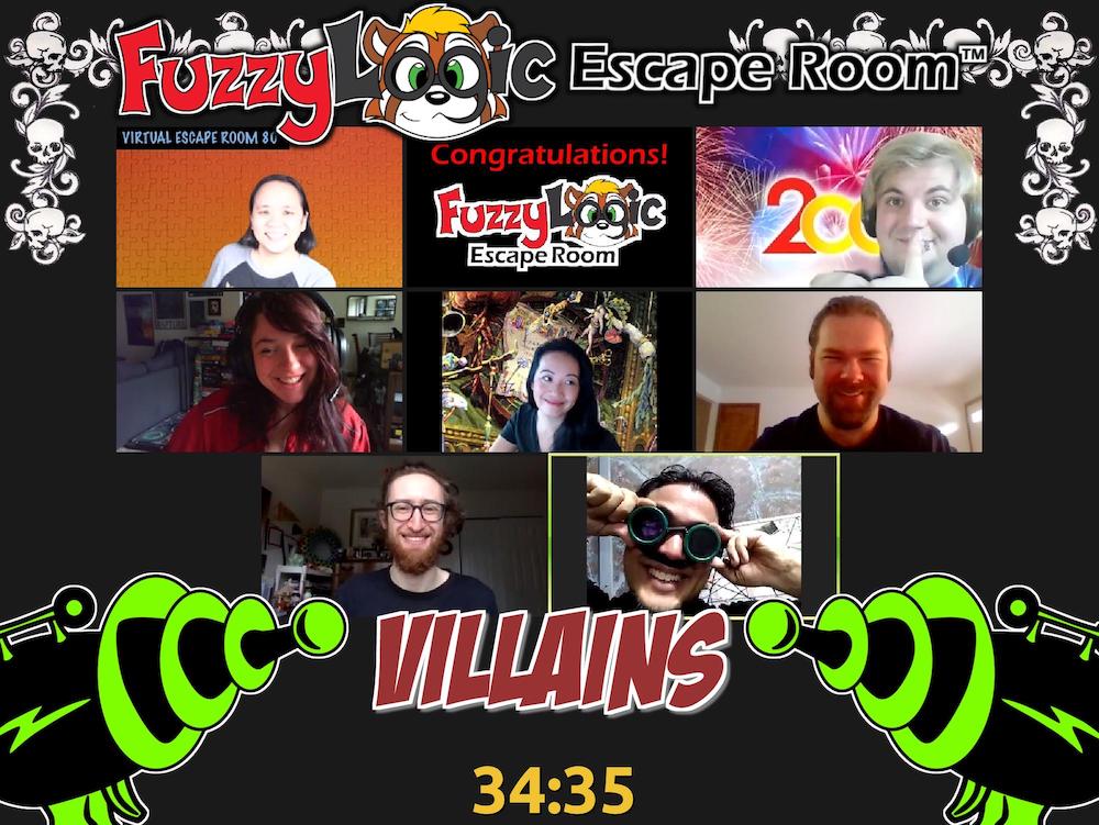 Team post-game photo for Villains. 34:35 on the clock.