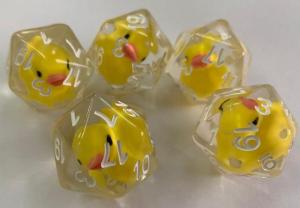 Clear D20 with rubber duckies inside of them.