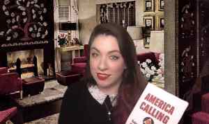 Cara in period garb with her America Calling Pamphlet.