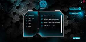 Pegasus Project Mission hub has documents, floorplans, videos, tools, and links for selection.