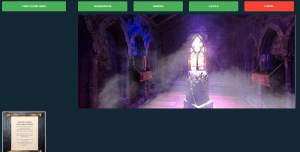 Game interface shows clickable buttons to travel between locations, an image of Excalibur in a stone, and a selectable scroll.