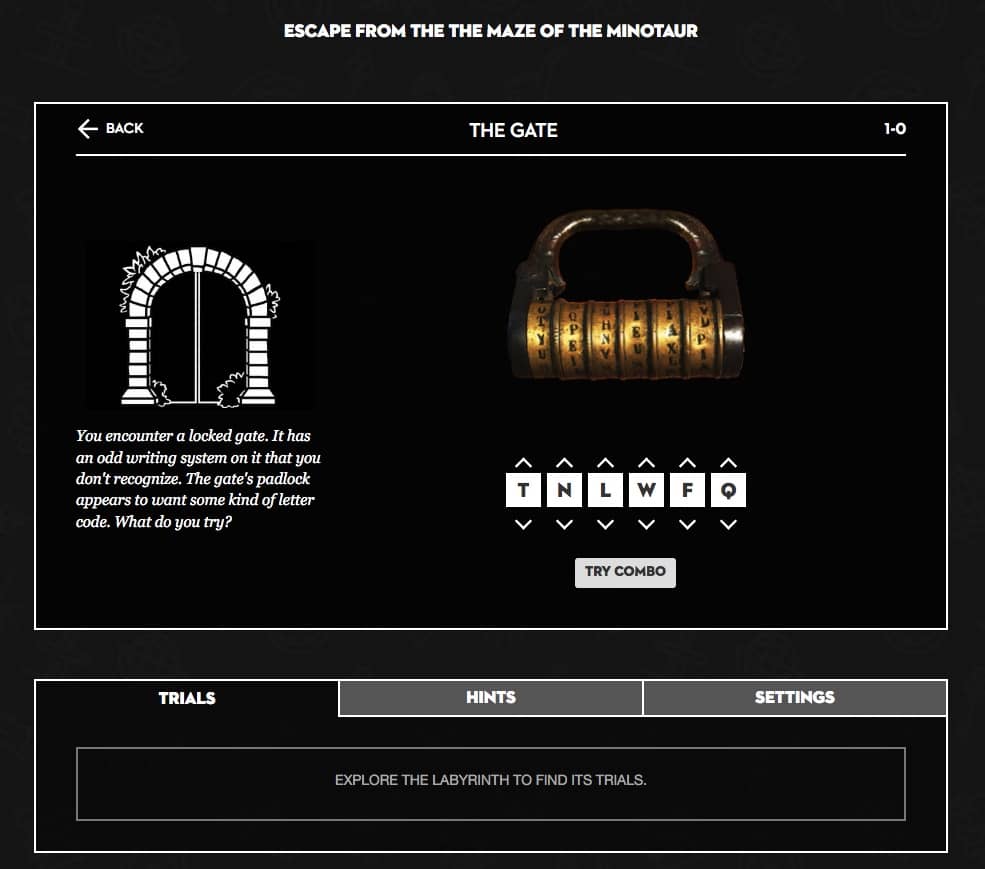 Digital UI shows an old padlock, and inputs for letters.