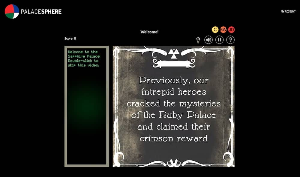 Digital interface reads, "Previous, our intrepid heroes cracked the mysteries of the Ruby Palace and claimed their crimson reward."