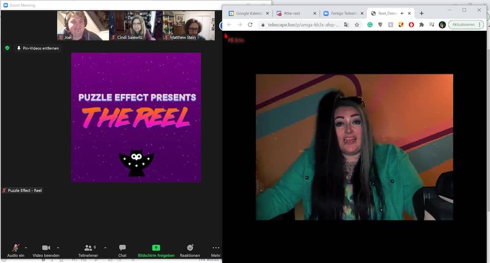 The Puzzle Effect's The Reel, a very 80's looking character is on camera.