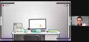 A science lab interface. The Doctor is on the Zoom call.