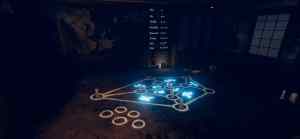In-game, 3d rendering of glowing sigils in some sort of magical ritual.