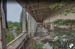 A photo in Google Street view of the ruins of Chernobyl.