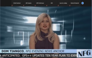 A news anchor on a broadcast for NFG.