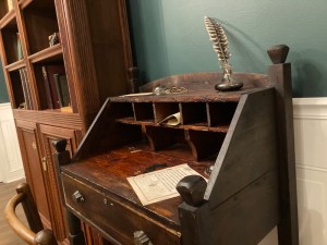 Closeup of Ben Franklin's writing desk.