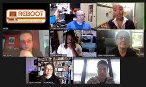 The Hivemind interacting with many characters from Reboot over Zoom.