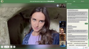 A woman viewed through a camera on video chat.