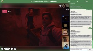 Selfie camera view of two people an an ominous looking basement-like space.