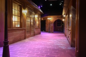 The alleyway hall within Enter the Imaginarium. Everything is made from wood and brick.