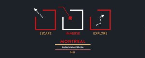 Escape Immerse Explore logo in red and white, abstractly mimicking the Canadian flag.