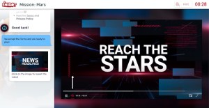 A news report about traveling to Mars beside a text chat with a bot.