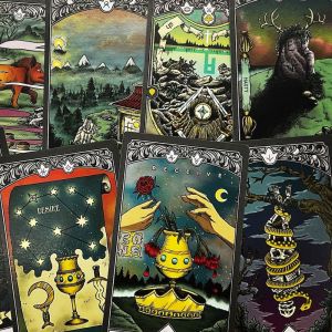 7 assorted tarot cards with stunning art.