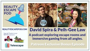 man in a black hooded sweatshirt with glasses and goatee. asian woman with a flower in her hair and pink scarf wearing a khaki jacket smiling while holding a machete