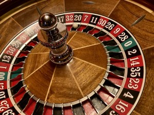 Closeup of a roulette table.