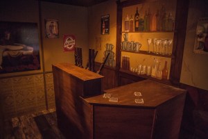 A bar with puzzle piece coasters.