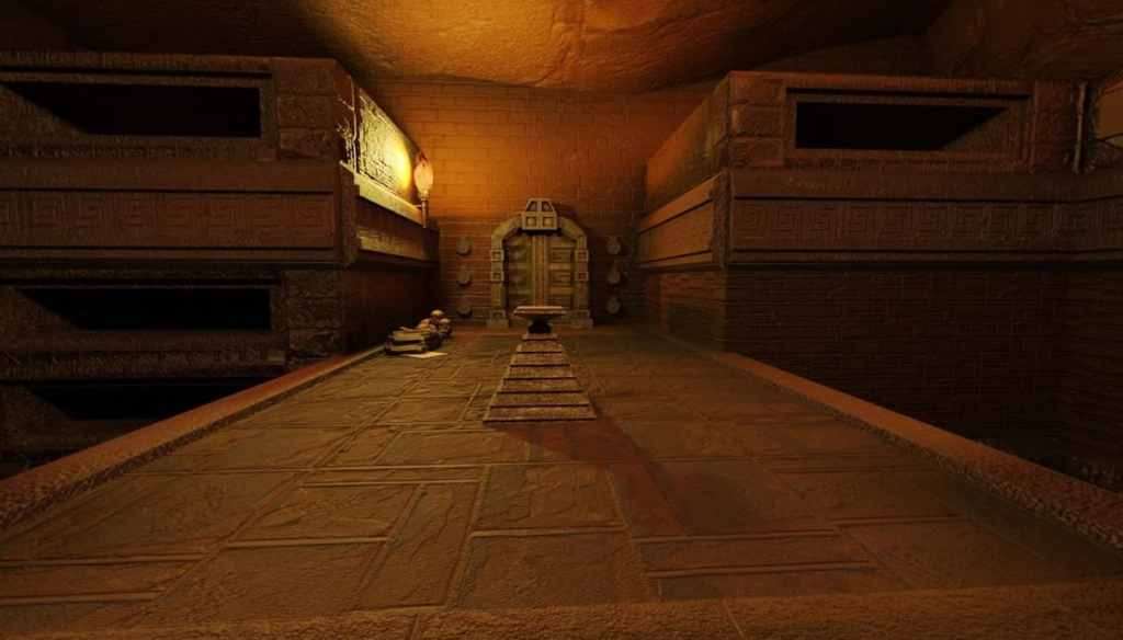 3D rendering of a pedestal in an ancient temple.