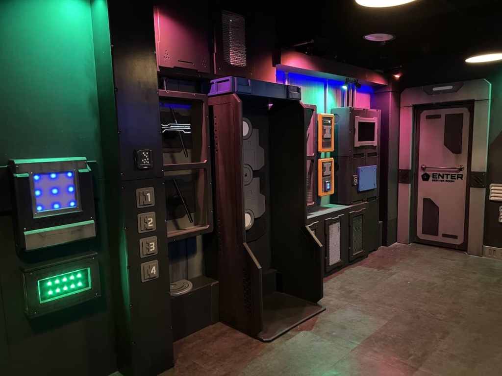 An assortment of electronic devices in a cyber punk setting.