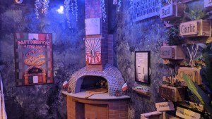 A wood burning over in a pizzeria.