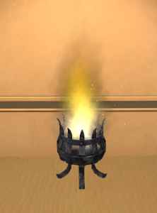 Fire burning in a cauldron.