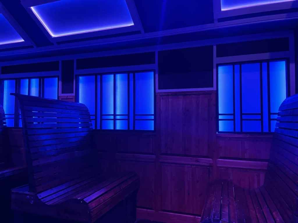 A pair of benches on a train.