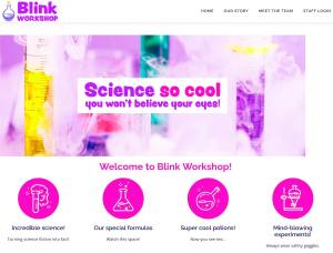 Blink Workshop website, sublabled, "Science so cool you won't believe your eyes!"