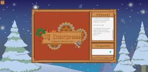 Elf Enterprises interface set against a snowy forest.