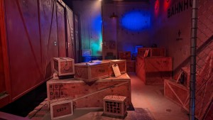 Assorted crates in a warehouse.