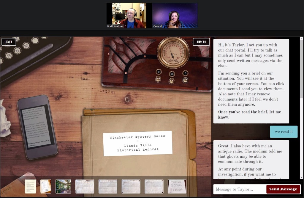 Interface played over zoom with the Winchester Mystery House Historical Records.