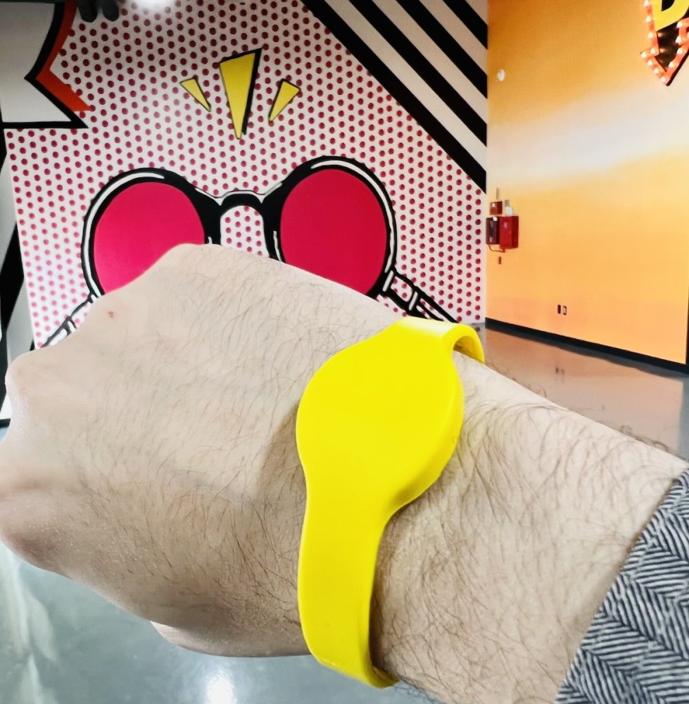Yellow RFID bracelet.