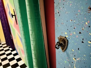 Closeup of multi-colored doors.