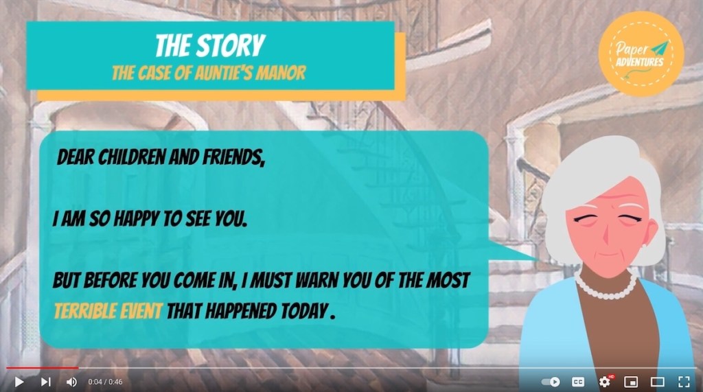Screenshot of a YouTube video with Auntie in frame explaining that she is happy to se you, but warns of terrible events to come.