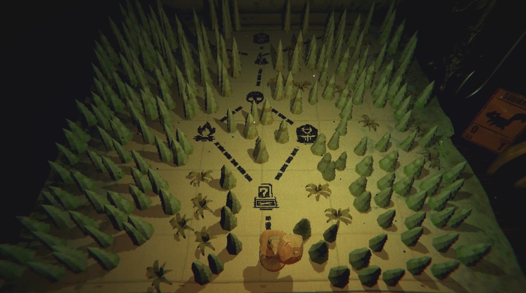 A map of a path through the woods.