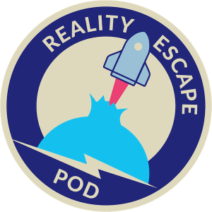 Reality Escape Pod mission patch logo depicts a spaceship puncturing through the walls of reality.